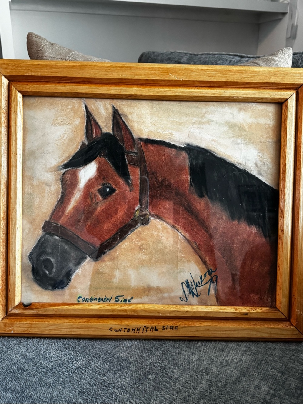 1979 Original Pastel Horse Portrait Animal Art Framed Equestrian Signed 18x15